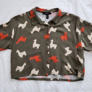 Cropped Llama Button Up Shirt (M)